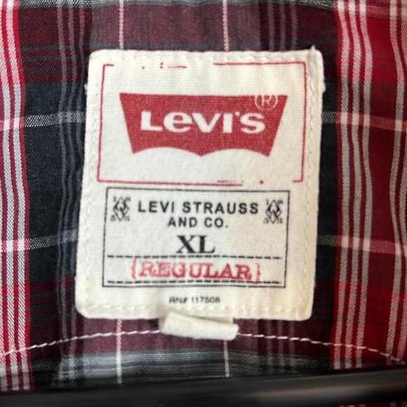 Vintage Levi’s Pearl Snap Western Shirt Plaid Red White Gray Size XL - Picture 8 of 9